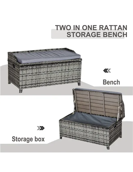 Outsunny 130 L Rattan Garden Storage Box, with Seat - Mixed Grey