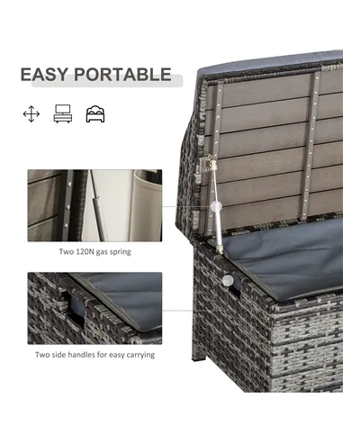 Outsunny 130 L Rattan Garden Storage Box, with Seat - Mixed Grey