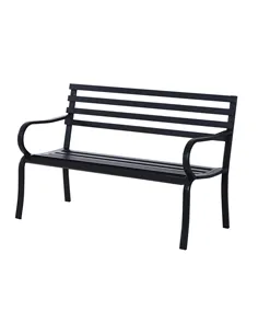 Outsunny Stylish 2 Seater Metal Garden Porch Chair Bench Stable Patio Outdoor Park Metal Bench - Black