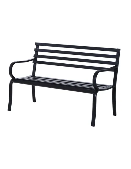 Outsunny Stylish 2 Seater Metal Garden Porch Chair Bench Stable Patio Outdoor Park Metal Bench - Black