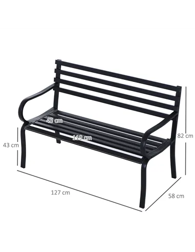 Outsunny Stylish 2 Seater Metal Garden Porch Chair Bench Stable Patio Outdoor Park Metal Bench - Black