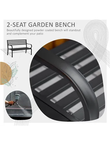 Outsunny Stylish 2 Seater Metal Garden Porch Chair Bench Stable Patio Outdoor Park Metal Bench - Black