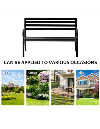 Outsunny Stylish 2 Seater Metal Garden Porch Chair Bench Stable Patio Outdoor Park Metal Bench - Black