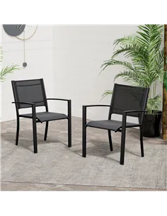 Outsunny Set of 2 Outdoor Garden Chairs with Steel Frame Texteline Seats for Dining Patio Balcony Black 2