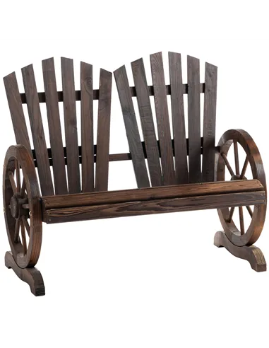 Outsunny Fir Logs Love Seats with Wheel-Shaped Armrests, Large Load-Bearing Chair, Natural Wood Grain