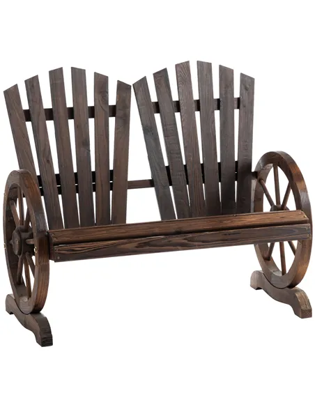 Outsunny Fir Logs Love Seats with Wheel-Shaped Armrests, Large Load-Bearing Chair, Natural Wood Grain