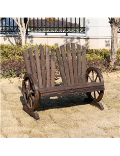 Outsunny Fir Logs Love Seats with Wheel-Shaped Armrests, Large Load-Bearing Chair, Natural Wood Grain 2