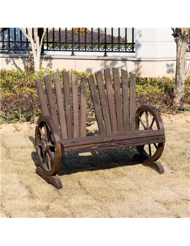 Outsunny Fir Logs Love Seats with Wheel-Shaped Armrests, Large Load-Bearing Chair, Natural Wood Grain