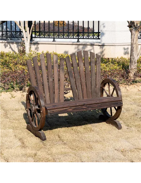 Outsunny Fir Logs Love Seats with Wheel-Shaped Armrests, Large Load-Bearing Chair, Natural Wood Grain
