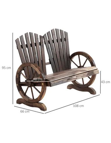 Outsunny Fir Logs Love Seats with Wheel-Shaped Armrests, Large Load-Bearing Chair, Natural Wood Grain