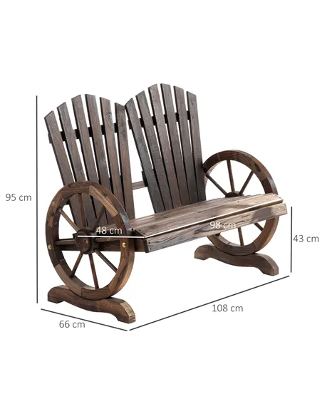Outsunny Fir Logs Love Seats with Wheel-Shaped Armrests, Large Load-Bearing Chair, Natural Wood Grain