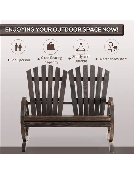 Outsunny Fir Logs Love Seats with Wheel-Shaped Armrests, Large Load-Bearing Chair, Natural Wood Grain