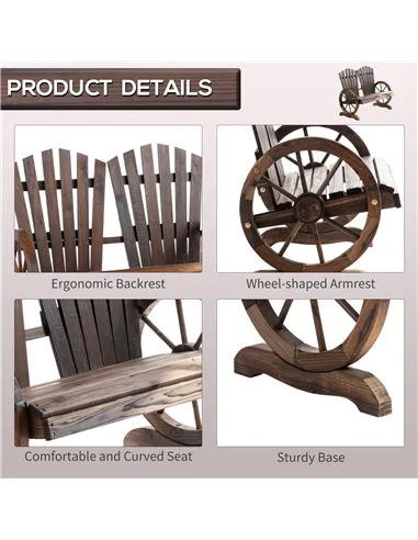 Outsunny Fir Logs Love Seats with Wheel-Shaped Armrests, Large Load-Bearing Chair, Natural Wood Grain