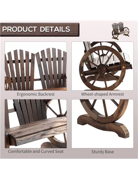 Outsunny Fir Logs Love Seats with Wheel-Shaped Armrests, Large Load-Bearing Chair, Natural Wood Grain