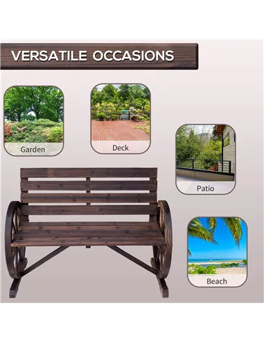 Outsunny Fir Logs Love Seats with Wheel-Shaped Armrests, Large Load-Bearing Chair, Natural Wood Grain