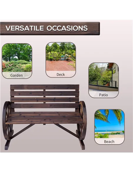 Outsunny Fir Logs Love Seats with Wheel-Shaped Armrests, Large Load-Bearing Chair, Natural Wood Grain