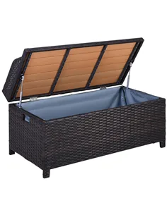 Outsunny 130 L Rattan Garden Storage Box, with Seat - Mixed Brown