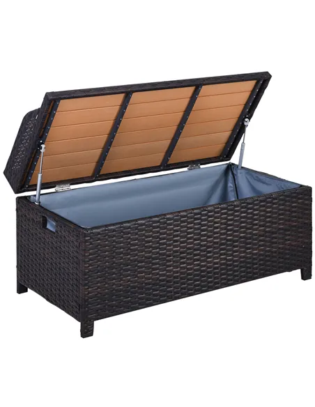 Outsunny 130 L Rattan Garden Storage Box, with Seat - Mixed Brown