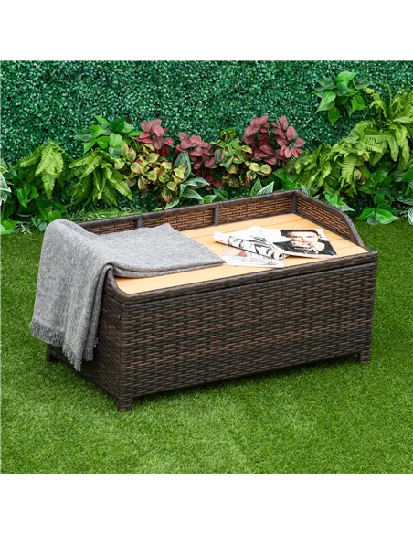 Outsunny 130 L Rattan Garden Storage Box, with Seat - Mixed Brown