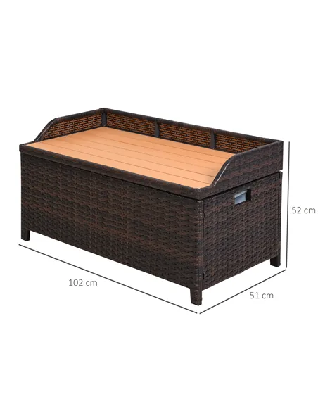Outsunny 130 L Rattan Garden Storage Box, with Seat - Mixed Brown