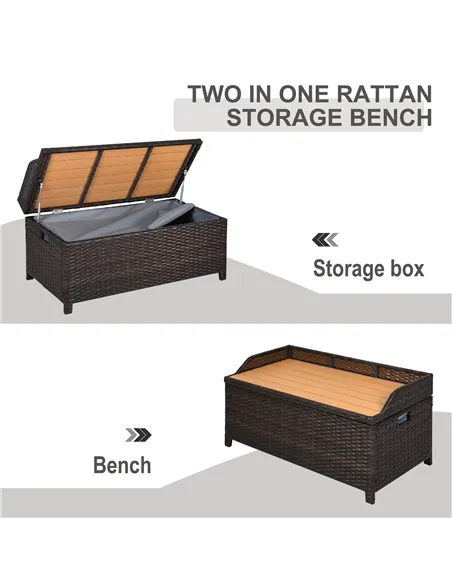 Outsunny 130 L Rattan Garden Storage Box, with Seat - Mixed Brown