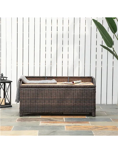 Outsunny 130 L Rattan Garden Storage Box, with Seat - Mixed Brown