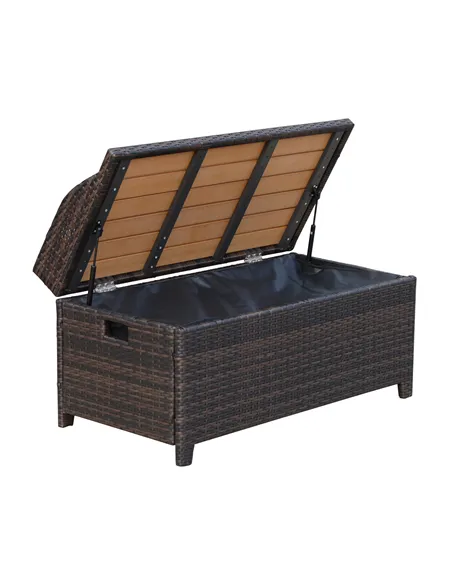 Outsunny 130 L Rattan Garden Storage Box, with Seat - Mixed Brown