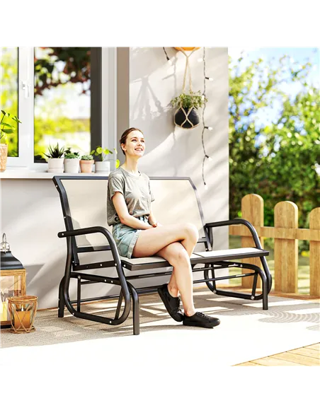 Outsunny 2-Person Outdoor Glider Bench Patio Double Swing Gliding Chair Loveseat w/Power Coated Steel Frame for Garden Patio Por