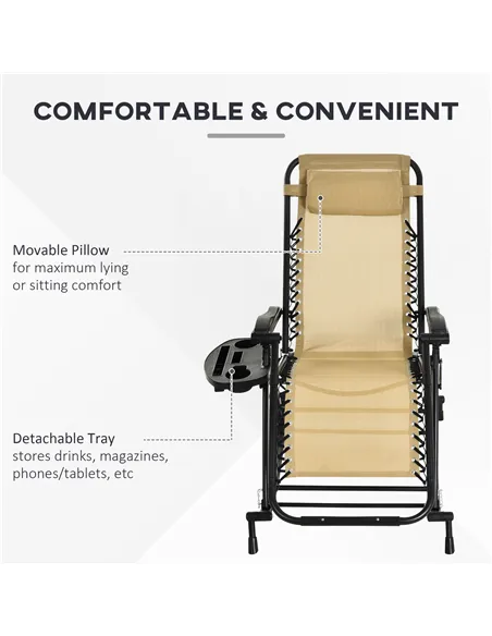 Outsunny Garden Rocking Chair Folding Recliner Outdoor Adjustable Sun Lounger Rocker Zero-Gravity Seat with Headrest Side Holder