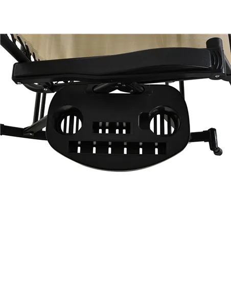 Outsunny Garden Rocking Chair Folding Recliner Outdoor Adjustable Sun Lounger Rocker Zero-Gravity Seat with Headrest Side Holder