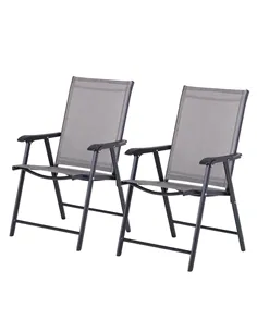 Outsunny Set of 2 Folding Garden Chairs, Metal Frame Garden Chairs Outdoor Patio Park Dining Seat with Breathable Mesh Seat, Gre