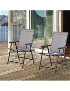 Outsunny Set of 2 Folding Garden Chairs, Metal Frame Garden Chairs Outdoor Patio Park Dining Seat with Breathable Mesh Seat, Gre 2