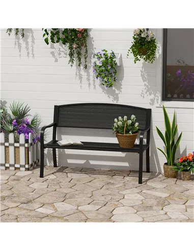 Outsunny Garden Bench Furniture Patio Park 2 Person Chair Seat Steel Black 120cm Outdoor