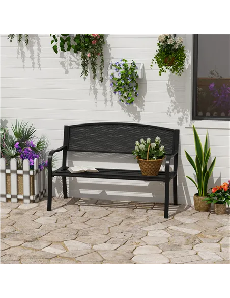 Outsunny Garden Bench Furniture Patio Park 2 Person Chair Seat Steel Black 120cm Outdoor