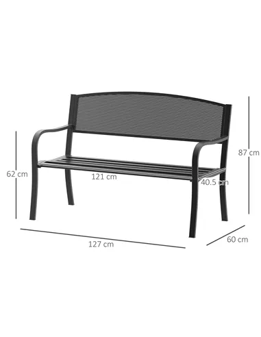 Outsunny Garden Bench Furniture Patio Park 2 Person Chair Seat Steel Black 120cm Outdoor