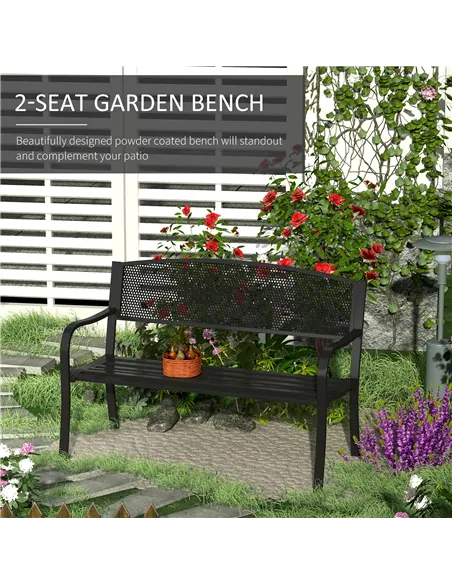 Outsunny Garden Bench Furniture Patio Park 2 Person Chair Seat Steel Black 120cm Outdoor