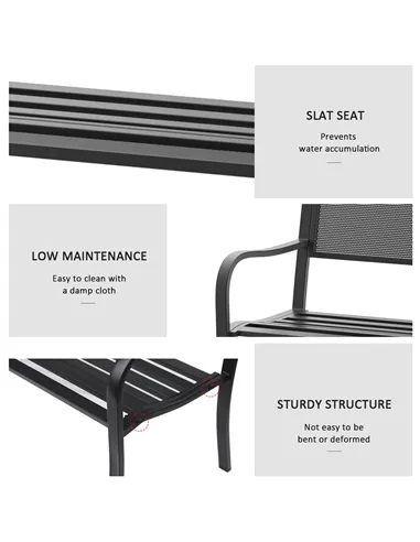 Outsunny Garden Bench Furniture Patio Park 2 Person Chair Seat Steel Black 120cm Outdoor
