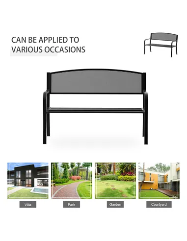 Outsunny Garden Bench Furniture Patio Park 2 Person Chair Seat Steel Black 120cm Outdoor