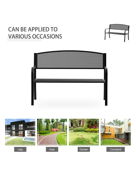 Outsunny Garden Bench Furniture Patio Park 2 Person Chair Seat Steel Black 120cm Outdoor