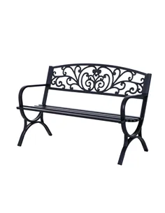 Outsunny 127L x 60W x 85H cm Powder Coated Garden Bench for Patio Backyard, Steel-Black