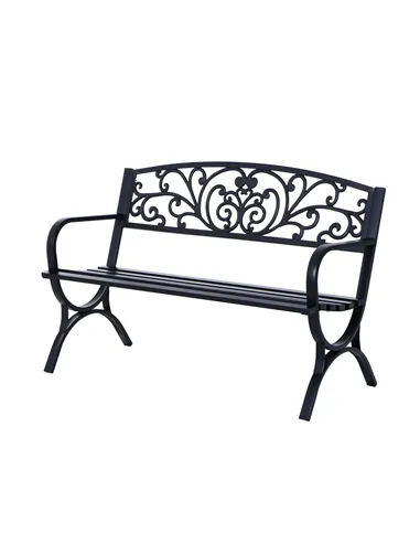 Outsunny 127L x 60W x 85H cm Powder Coated Garden Bench for Patio Backyard, Steel-Black