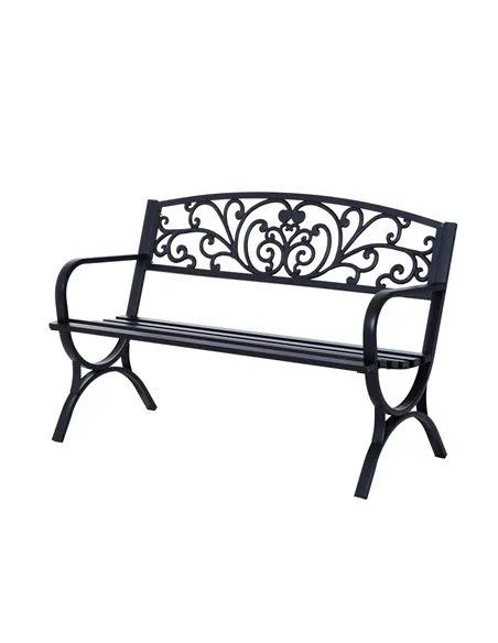 Outsunny 127L x 60W x 85H cm Powder Coated Garden Bench for Patio Backyard, Steel-Black