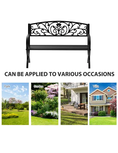 Outsunny 127L x 60W x 85H cm Powder Coated Garden Bench for Patio Backyard, Steel-Black