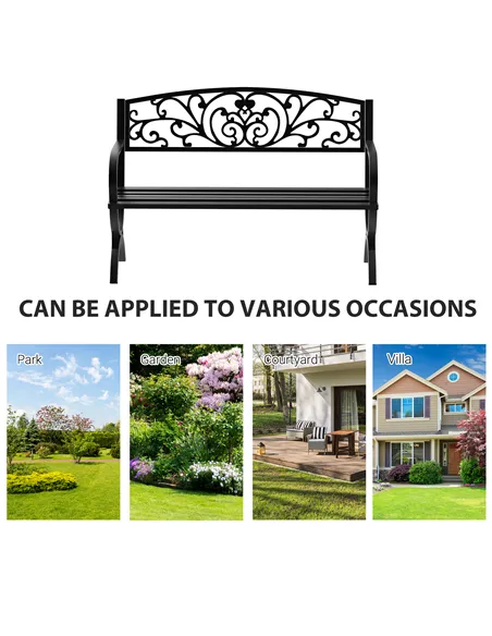 Outsunny 127L x 60W x 85H cm Powder Coated Garden Bench for Patio Backyard, Steel-Black