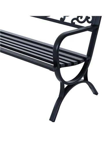 Outsunny 127L x 60W x 85H cm Powder Coated Garden Bench for Patio Backyard, Steel-Black