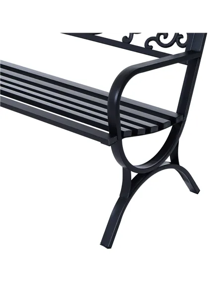 Outsunny 127L x 60W x 85H cm Powder Coated Garden Bench for Patio Backyard, Steel-Black