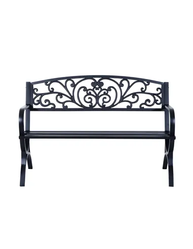 Outsunny 127L x 60W x 85H cm Powder Coated Garden Bench for Patio Backyard, Steel-Black