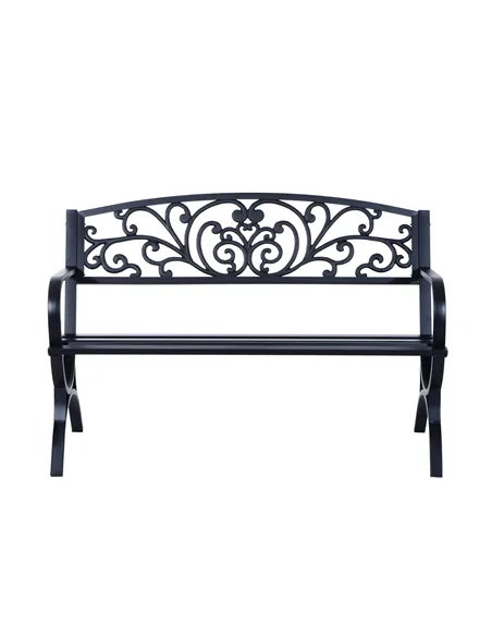 Outsunny 127L x 60W x 85H cm Powder Coated Garden Bench for Patio Backyard, Steel-Black