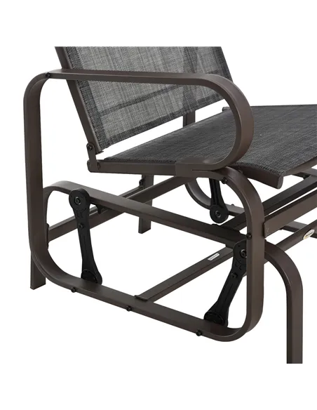 Outsunny 3 Pieces Garden Gliding Chair Set, Metal Frame 2 Single Armchair Swing Seater and 1 Glass Top Coffee Table w/ Breath Me
