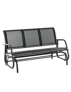 Outsunny 3-Seat Glider Rocking Chair for 3 People Garden Bench Patio Furniture Metal Frame, Black